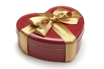 Elegant heart-shaped gift box in rich red with a luxurious gold satin ribbon, perfect for expressing love and appreciation on any special occasion.
