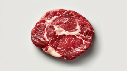 Fototapeta premium Raw Chuck Steak: A close-up view showcases a fresh, raw chuck steak, perfectly lit to emphasize the rich red color and marbling, ready for culinary creation.