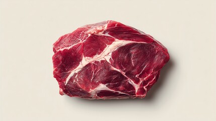 Fototapeta premium Fresh Cut of Pork: A close-up, appetizing view of a raw pork cut, showcasing its texture and freshness. The vibrant shades of red and pink are prominent against the simple backdrop.