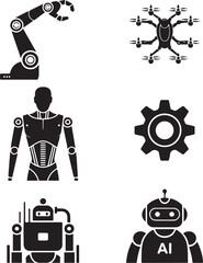 Robotics icons set for AI technology solutions