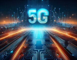 5g technology on a circuit board high speed internet technology concept
