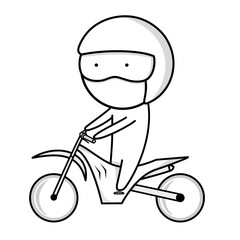 A motorcyclist wearing a helmet rides a motorcycle.