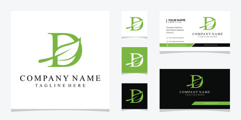 Initial letter d green leaves logo design, serif font typography text graphic icon vector