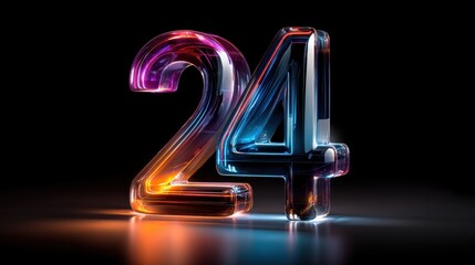 3D number 24 in neon colors on dark background