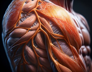 seethrough muscle texture and sinews hyperrealistic superdetailed clean sharp focus professional color grading closeup close up