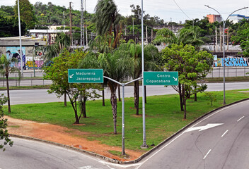 Traffic signs on street in Maracana neighborhood, Rio de Janeiro, Brazil