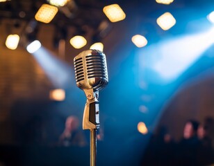 vintage microphone on stage ready for the show