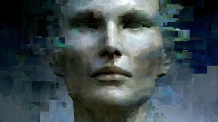 Abstract Digital Portrait of a Human Face with Surreal Elements