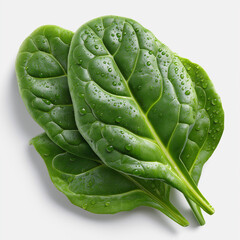 Obraz premium Two spinach leaves with water drops