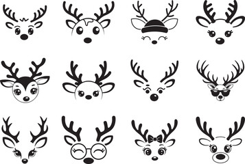 Christmas Reindeer Faces Svg Bundle
