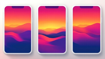 Mobile phone wallpapers showcasing vibrant landscapes.  Dynamic gradient colors and abstract mountain ranges.  Perfect for phone backgrounds