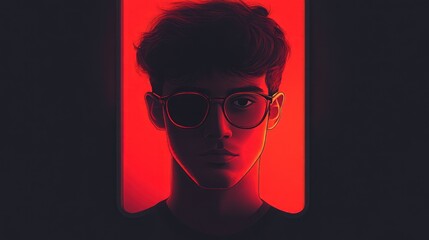 Stylish portrait, vibrant colors, illuminated figure