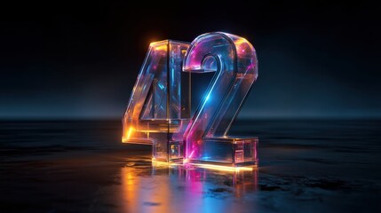 3D number 42 in neon colors on dark background