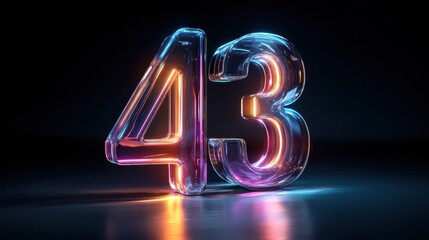 3D number 43 in neon colors on dark background