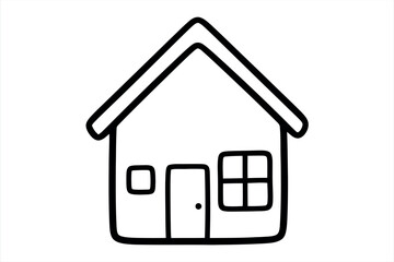 Fototapeta premium Simple black outline drawing of a house with a door and windows home building