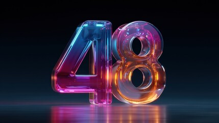 3D number 48 in neon colors on dark background