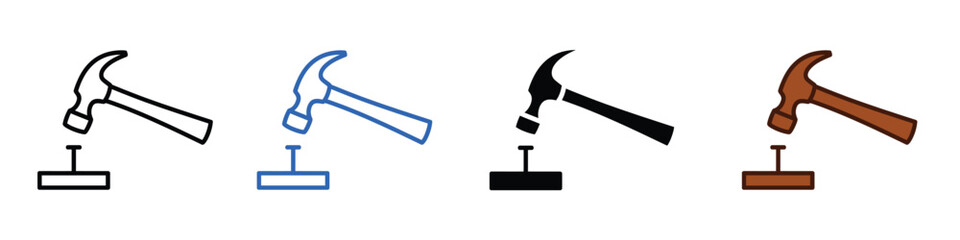 Hammer hitting nail icon vector. repairs and builds symbol. vector illustration.