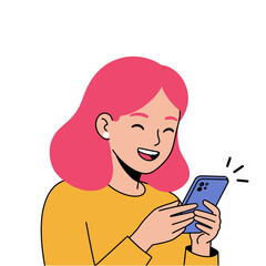 Cartoon illustration of a girl feeling happy with her smartphone. Vector illustration in flat cartoon style