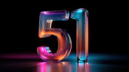 3D number 51 in neon colors 