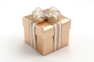 Luxurious golden gift box adorned with elegant ribbon and sparkling diamond accent, perfect for celebrating special occasions and expressing gratitude with style and sophistication.