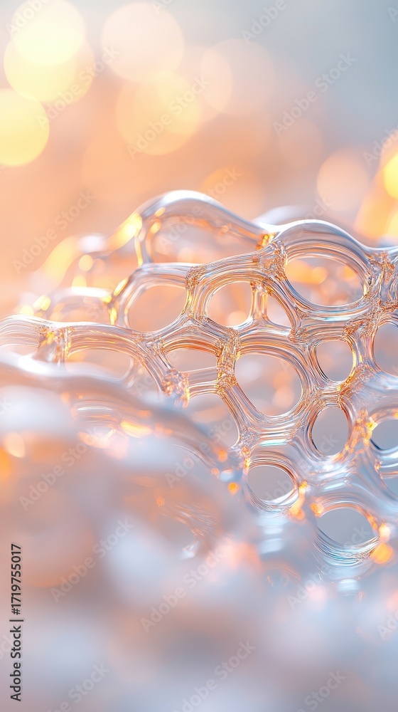 Poster abstract organic structure with delicate translucent cells glowing with warm light creating a futuri
