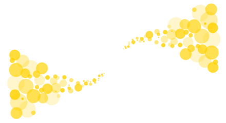 Abstract yellow circles forming symmetrical patterns on a stark on transparent background