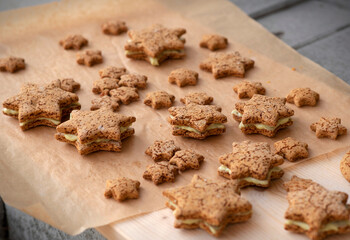Homemade Gluten-Free Sugar-Free Star Cookies with Pear Sweetener and Pistachio Cream Filling