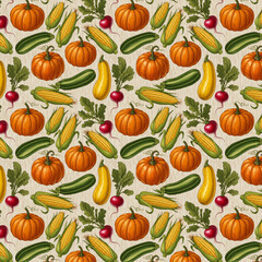 Seamless Pattern Collection of Fresh Vegetables and Vegetarian Lifestyle  Organic Greens, Vegan Icons, Farm to Table, Cute Doodles, and Minimalist Healthy Food Designs