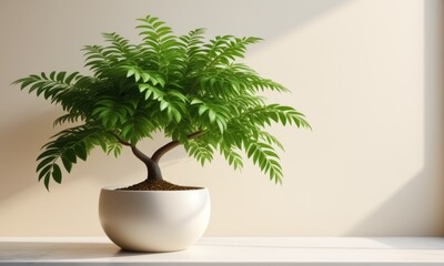Elegant potted plant in sunlit room: tranquility and nature indoors