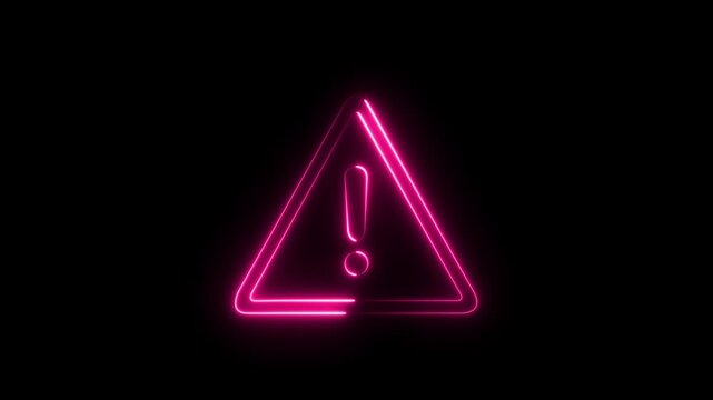 Animation of glowing neon Warning attention icon signal , alert , risk , safety, danger road warning sign animated .neon sign Warning alert icon isolated.warning icon animation. alert icon .4k video