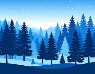 Fototapeta premium Blue Winter Forest Landscape Vector