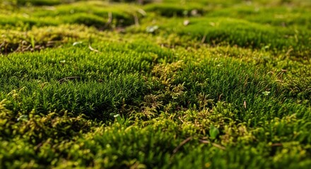Closeup of green and yellow moss covering a surface in a natural setting