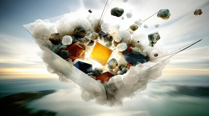 Abstract Design with Colorful Shapes and Cloudy Background Elements