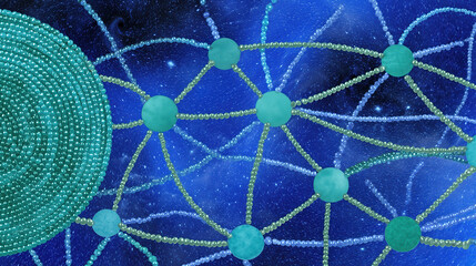 Abstract Network Design with Blue and Green Elements on Dark Background