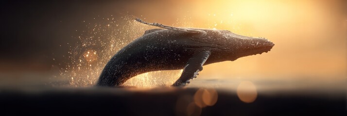 Whale jumping ocean sunrise