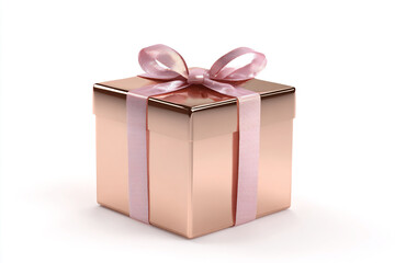 Obraz premium Elegant rose gold gift box with delicate pink ribbon bow, perfect for special occasions and luxury product promotions, a symbol of cherished moments and thoughtful presents.