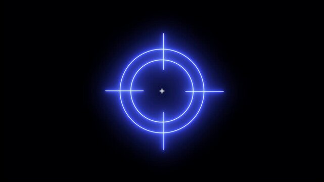 Neon glowing light target icon animation with blue color. target and arrow icon. Military training , Military target icon animation.gun aim, sniper target, precise shoot, hunting, target audience.4k