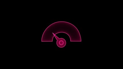 Digital symbols at the speedometer. Car mileage, measuring kilometers.Glowing neon line of Benchmark icon isolated on background. Animation of glowing neon Electric Car Speedometer icon isolated. 4k - Powered by Adobe