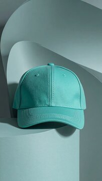 Mint green baseball cap on light teal backdrop