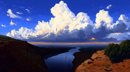Stunning Landscape View of Dramatic Clouds Above a Serene River