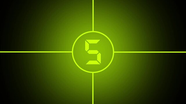 Numbers countdown in film leader. ten seconds stopwatch icon animation with recycling noise sign . displayed against a backdrop