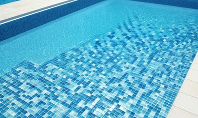 Obraz premium Clear blue water in a mosaic tiled pool reflecting sunlight patterns