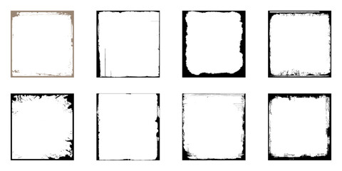 Chalk or crayon hand drawing frames set. Grunge rectangle and square shape. Vector stock illustration isolated on black background for design