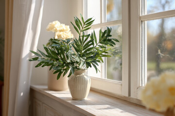 beautifully designed home window adorned with ar decorations and inspiring texts showcasing lush indoor jungle