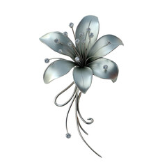 Titanium Flower Brooch with Curved Petals and Gem Accents on Transparent Background