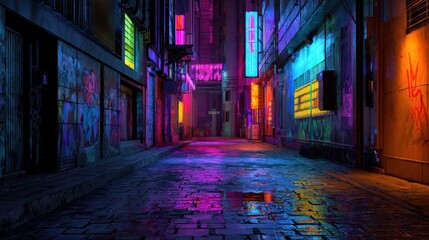 Fototapeta premium Neon alleyway night scene