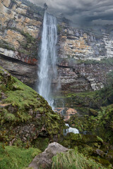 Gocta Waterfalls, one of the tallest waterfalls in the world, located in the Amazonas region of northern Peru. Surrounded by lush cloud forest, this remote natural wonder cascades over 771 meters tall