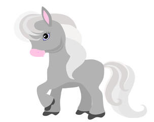 Cute Gray Pony Illustration Playful Cartoon Horse with a Pink Nose and White Mane