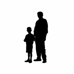 Silhouette of father and son at doctor s appointment isolated on white background
