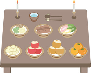 Korean Jesa Ritual Table Illustration / 제사 차례상 음식 일러스트